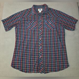 Vintage Painted Mesa plaid Mens 3XL Tall short sleeve snap button up flannel